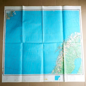 Vintage kaart van Noorwegen, Zweden, Finland Geografisch wanddecor Militaire topografische kaart USSR Sovjetleger overzichtskaart oude kaart op Russisch