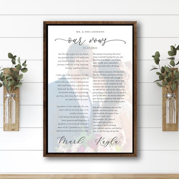 Custom Wedding Vows | Wedding Vows Canvas | Vow Prints | Vows Framed | Wedding Vows