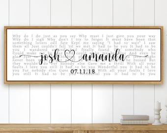 Custom Song Lyrics on Canvas Wall Art, His and Hers Wedding Anniversary Gift Personalized, Music First Dance Song, Bedroom Signs Above Bed