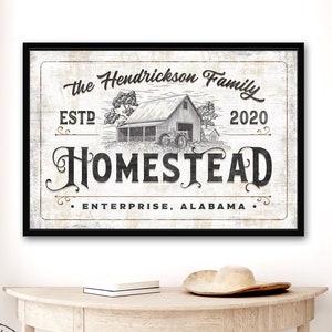 Personalized Homestead Sign | Farmhouse Homestead Sign Homestead Gifts Homestead Name Sign Homestead Canvas Custom Homestead Sign