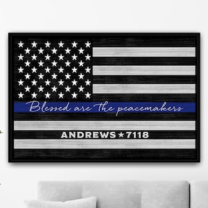 Police Officer Deputy Sheriff Gifts | Personalized Thin Blue Line Flag Sign, Custom Police Academy Graduation Gift For Cops Law Enforcement