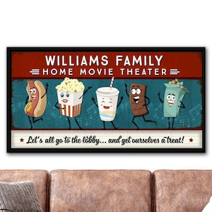 Let&#39;s All Go To The Lobby | Custom Family Movie Room Wall Art | Movie Concession Stand Sign
