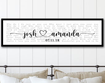 Custom Song Lyrics on Canvas Wall Art, His and Hers Wedding Anniversary Gift Personalized, Music First Dance Song, Bedroom Signs Above Bed