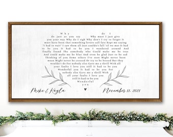 Wedding Song On Canvas, Personalized Lyrics Wall Art, Anniversary Song Print, Heart Lyrics, First Dance Wedding Gift, Couple Song Picture