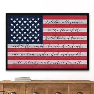 American Flag Canvas Wall Art Rustic | The Pledge Of Allegiance Sign | American Flag Artwork Print | Pledge of Allegiance Canvas