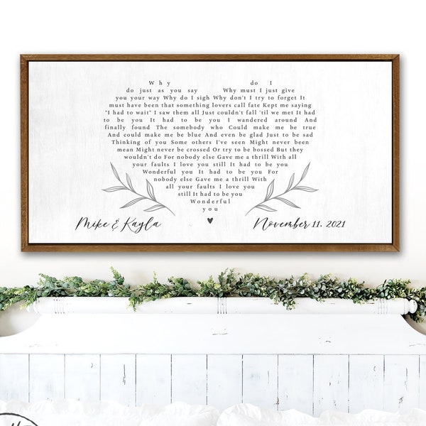 Wedding Song On Canvas, Personalized Lyrics Wall Art, Anniversary Song Print, Heart Lyrics, First Dance Wedding Gift, Couple Song Picture