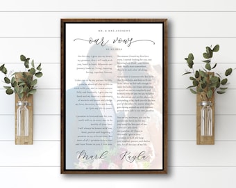 His and Hers Canvas Vows | Wedding Vows Framed, Custom Wedding Vows Print | Wedding Vow Signs, Wedding Vows Wall Art, First Dance Lyrics Art