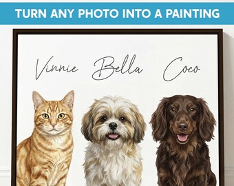 Custom Pet Portrait Painting from Photo Watercolor, Dog and Cat Drawing Artwork Personalized in Water Color