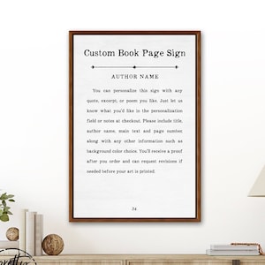 Custom Book Quote, Book Page Sign | Book Page Print, Customizable Book Page, Author Writer Quote, Book Page Wall Art, Framed Poem, Book Page