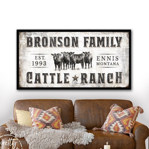 Custom Modern Farmhouse Family Name Sign Rustic Cattle Ranch Farm Personalized Cattle Company
