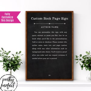 Custom Book Page Sign | Customizable Book Page Sign | Book Page Print | Author Writer, Book Page Wall Art | Custom Book Quote | Framed Poem