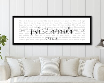 Custom Song Lyrics on Canvas Wall Art, His and Hers Wedding Anniversary Gift Personalized, Music First Dance Song