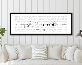 Custom Song Lyrics on Canvas Wall Art, His and Hers Wedding Anniversary Gift Personalized, Music First Dance Song, Bedroom Signs Above Bed