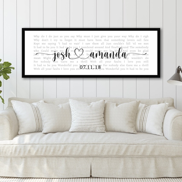 Custom Song Lyrics on Canvas Wall Art, His and Hers Wedding Anniversary Gift Personalized, Music First Dance Song, Bedroom Signs Above Bed