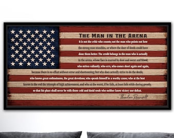 The Man In The Arena Flag | Theodore Roosevelt Quote | Daring Greatly Framed | Teddy Roosevelt Man In Arena, Leadership The Man In The Arena