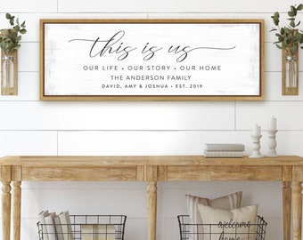 This Is Us Sign, Our Life Our Story with Family Name Framed Canvas Wall Art