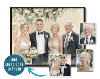 Watercolor Wedding Photo Canvas with Frame, Painting from Pictures Digital Download, Custom Photos Combination: Add Deceased Loved Ones