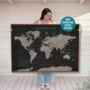 Personalized World Travel Map Push Pin Framed Canvas Wall Art