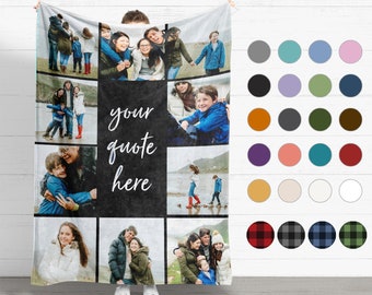 Customizable Photo Blanket Collage, Personalized Christmas Gifts for Grandpa, Custom Blanket with Text, Picture Collage Blankets