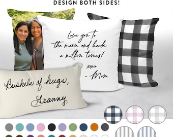 Personalized Memory Pillow, Custom Handwriting Pillows from Personal Drawings of Loved Ones Signature, Handwritten Note on Lumbar Pillow