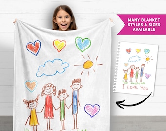 Personalized Kids Drawing Blanket, Christmas Gifts for Kids, Custom Blankets for Grandma Personal Xmas Gift, Grandkids Gift-for-Nana, Mommie