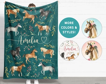 Custom Horse Minky Blanket, Western Baby Blanket, Horse Throw Blanket, Horse Gifts For Little Girls, Horse Personalized Baby Blanket