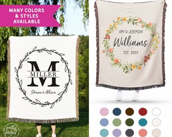 Personalized Throw Blanket Wedding Anniversary Gift for Adults,  Engagement Gifts for Couple Unique, Custom Family Blanket Monogram