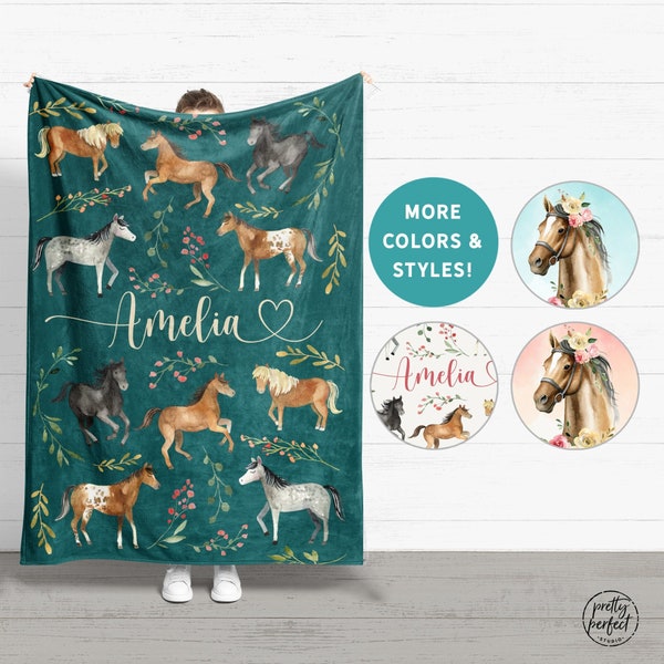 Custom Horse Minky Blanket, Western Baby Blanket, Horse Throw Blanket, Horse Gifts For Little Girls, Horse Personalized Baby Blanket