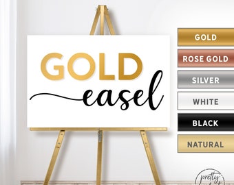 Rose Gold Easel for Wedding Sign, Lightweight Easel Picture Stand with Shelf, Easel Display Tabletop Welcome Decoration,Floor Easel Painting