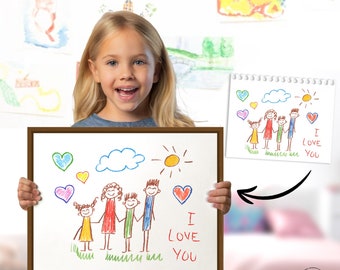 Actual Kids Drawing Artprint, Personalized Gift Kids Drawing Display Artprint, Gifts for Grandma from Grandkids Sign, Gift from Kid Drawings