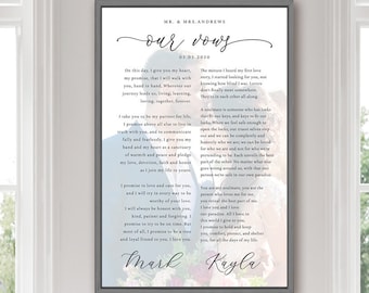 Custom Wedding Vows Canvas, Wedding Vows Framed, Master Bedroom Above Bed Signs, First Dance Song Lyrics Wall Art, His and Hers Wedding Gift