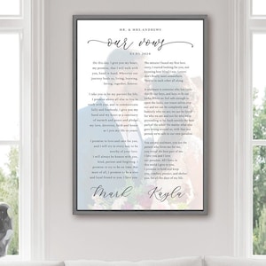 Custom Wedding Vows Canvas, Wedding Vows Framed, Master Bedroom Above Bed Signs, First Dance Song Lyrics Wall Art, His and Hers Wedding Gift
