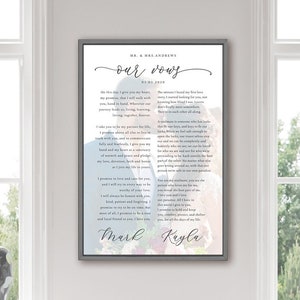 Custom Wedding Vows Canvas | Wedding Vows Framed | Wedding Vows