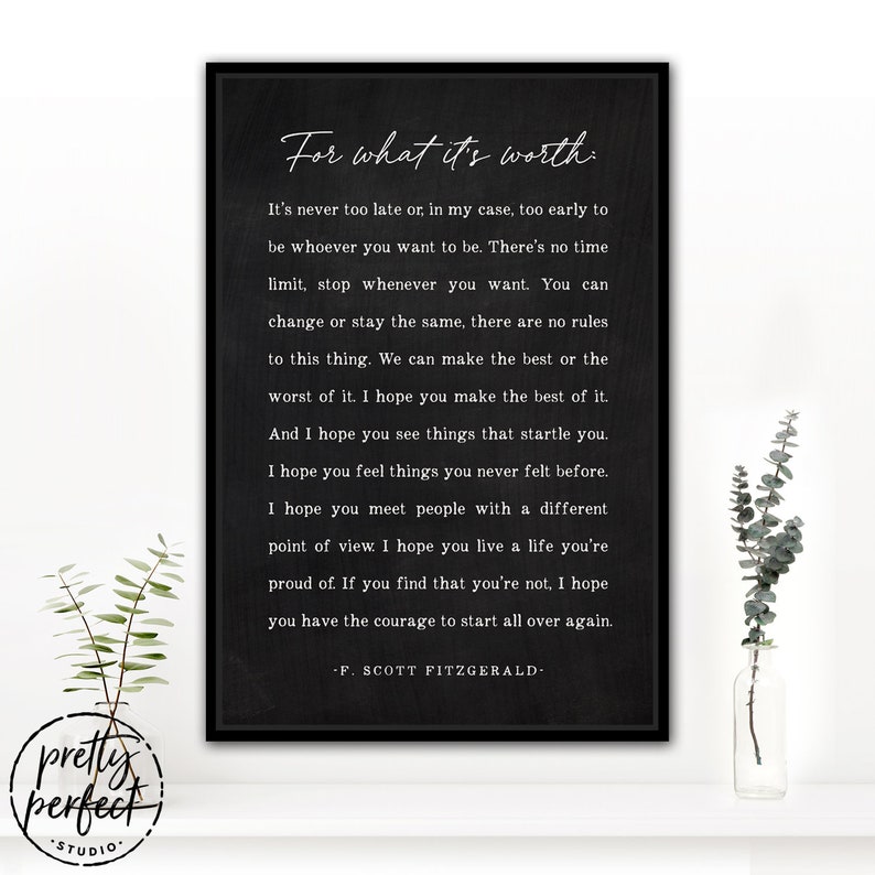 For What Its Worth Fitzgerald F. Scott Fitzgerald Quote - Etsy