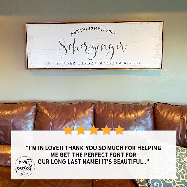 Customer product review for personalized last name established sign by Pretty Perfect Studio