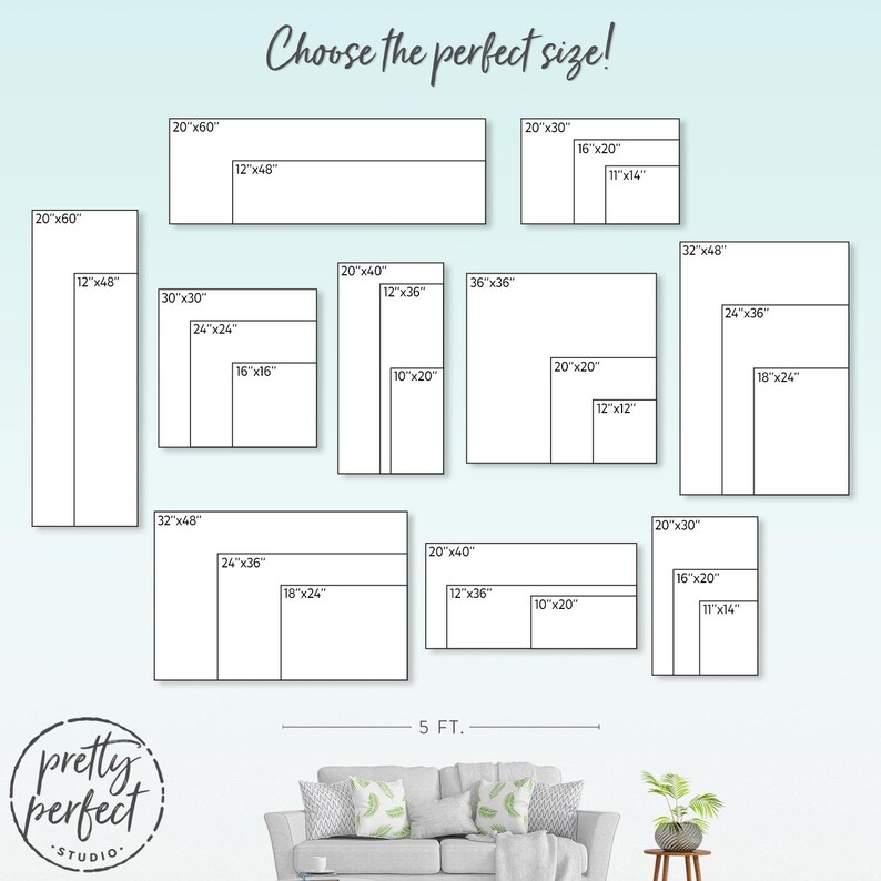 Size guide for custom indoor signs and personalized business signage designed for office wall art.