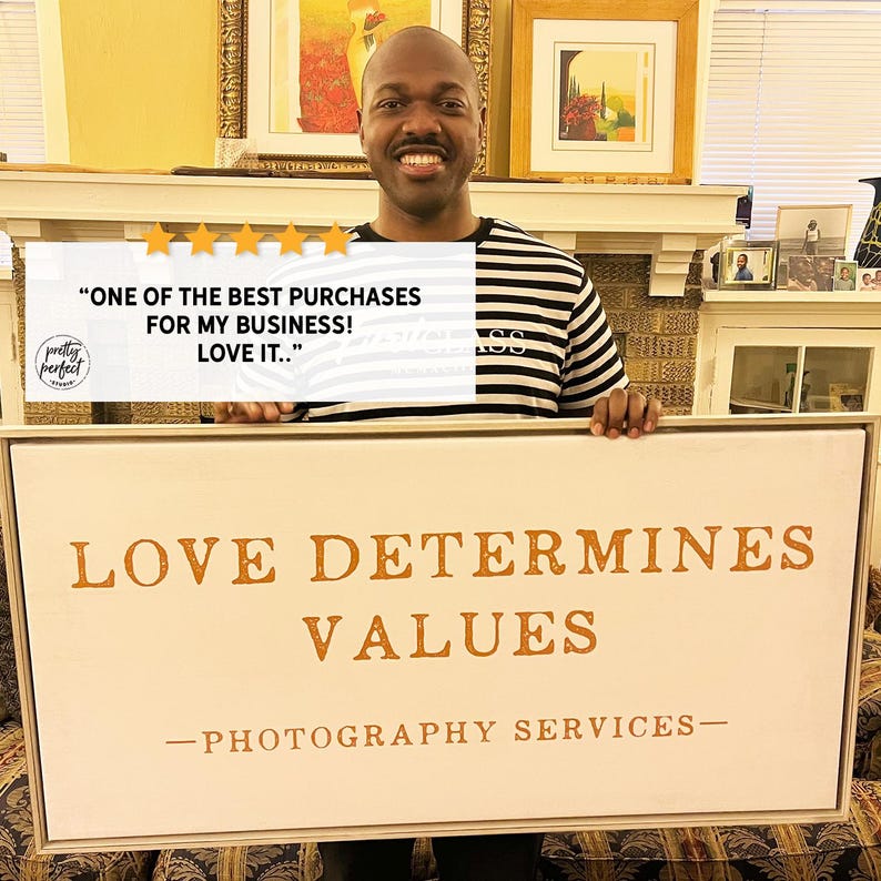 Customer review for personalized signs for business signage used as custom indoor office wall art.