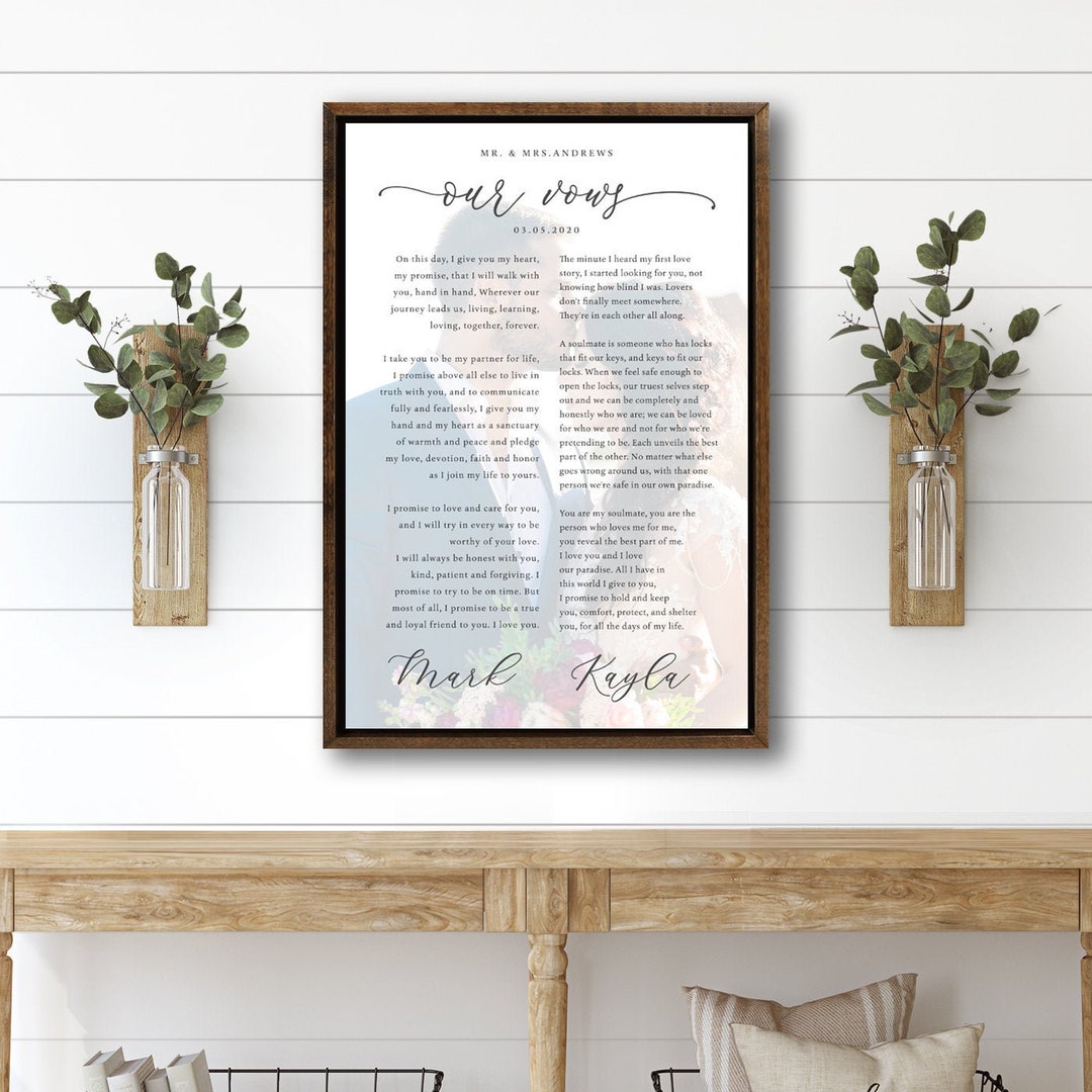 Custom Wedding Vows Wedding Vows Canvas Vow Prints Vows Framed Wedding