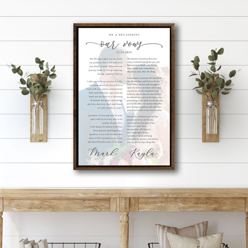 Custom Wedding Vows Wedding Vows Canvas Vow Prints Vows Framed Wedding Vows image 1