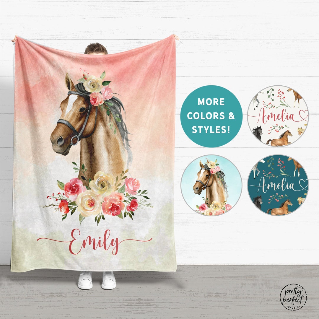 Personalized Horse Baby Blanket Horse Minky Throw Blanket Etsy