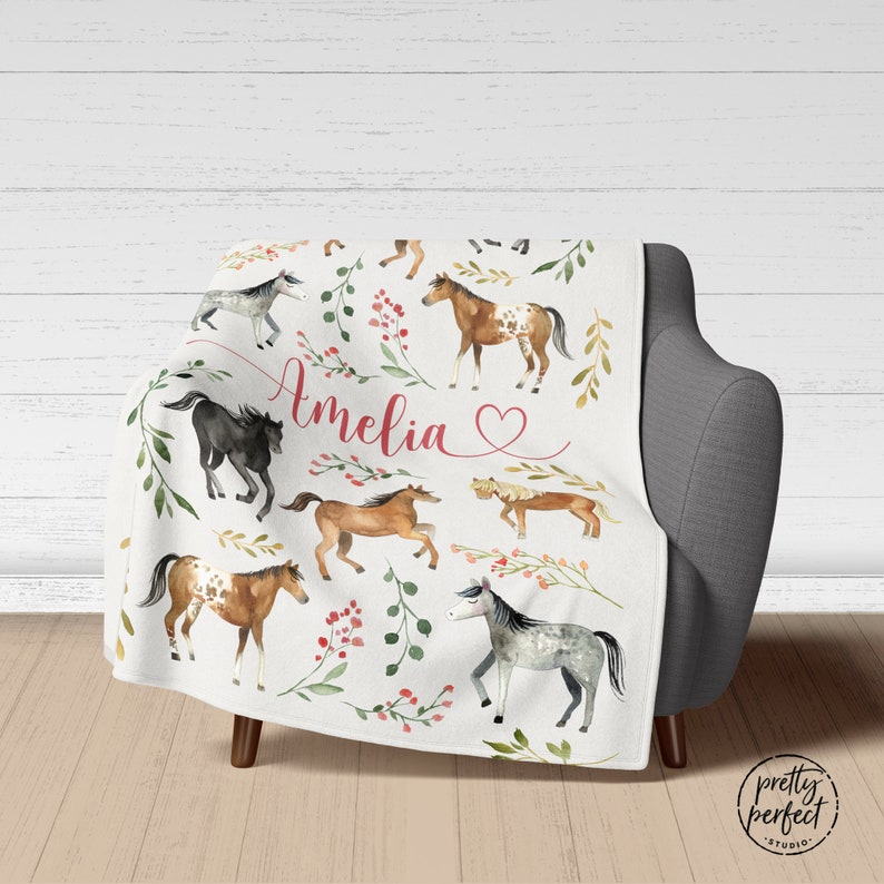 Personalized Horse Baby Blanket Horse Minky Throw Blanket Etsy