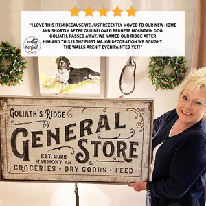 General store example featuring custom indoor business signs and rustic company signage wall art.