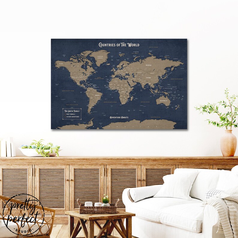 Canvas World Travel Map Push Pin World Map Custom Framed - Etsy