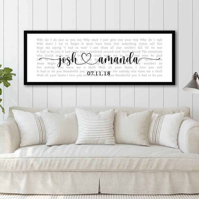 May include: Black and white print with a heart and the names "Josh" and "Amanda" with the date "07.11.18". The print features a romantic quote about love and commitment.