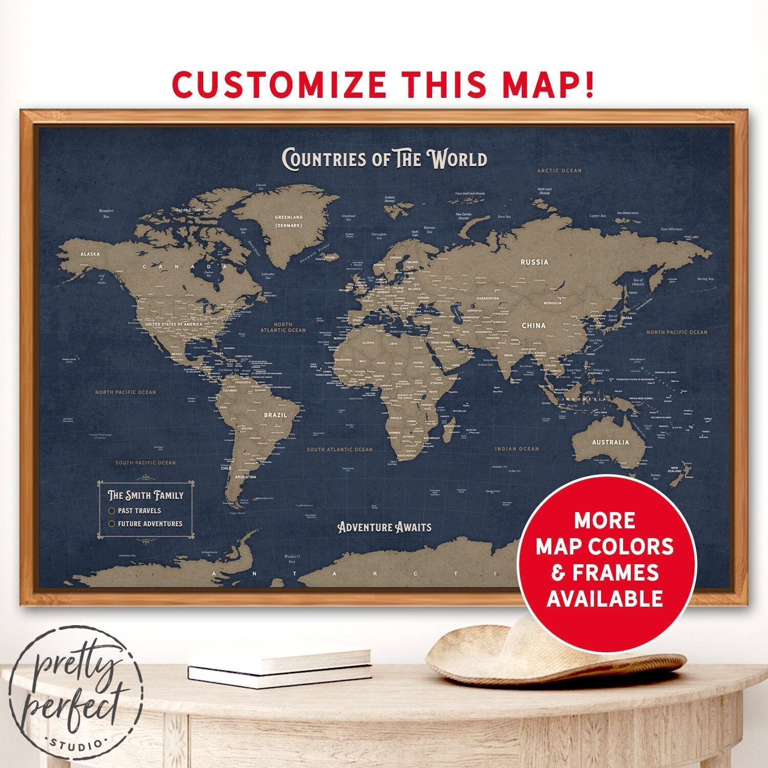 Blue World Map - Etsy