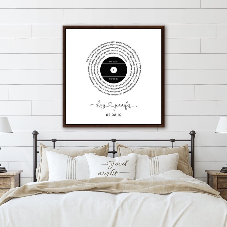 May include: A black and white printable wedding record design with a spiral of lyrics from the song "Stand By Me" by Ben E. King. The design includes the names "Chrissy & Jennifer" and the date "02.08.10".