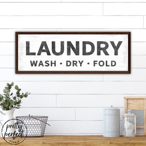 Laundry Room Signs Farmhouse | Wash and Dry and Fold Laundry Co | Large Laundry Room Wall Art | Country Farmhouse Rustic Laundry Room Signs