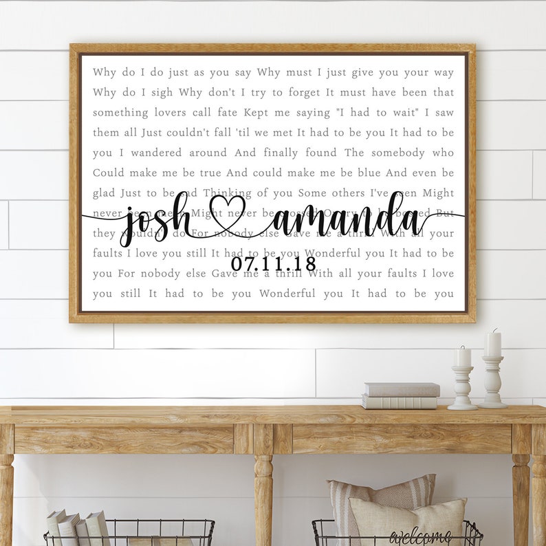 Custom Song Lyrics on Canvas Wall Art, His and Hers Wedding Anniversary Gift Personalized, Music First Dance Song, Bedroom Signs Above Bed 