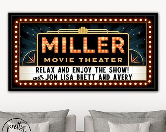 Custom Home Movie Theater Sign, Movie Room Decor, Movie Theatre Signs