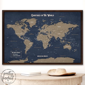 Personalized World Travel Map Push Pin Framed Canvas Wall Art - Etsy